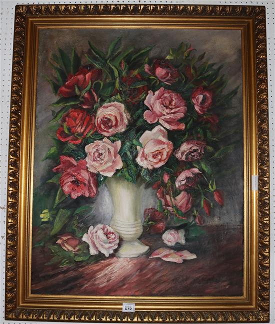 Oil still life roses, Charles Arnold(-)